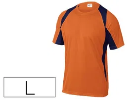 Deltaplus Camiseta Poliester Manga Corta Cuello Redondo Tratamiento Secado Rapido Bicolor Naranja-Marino Talla L