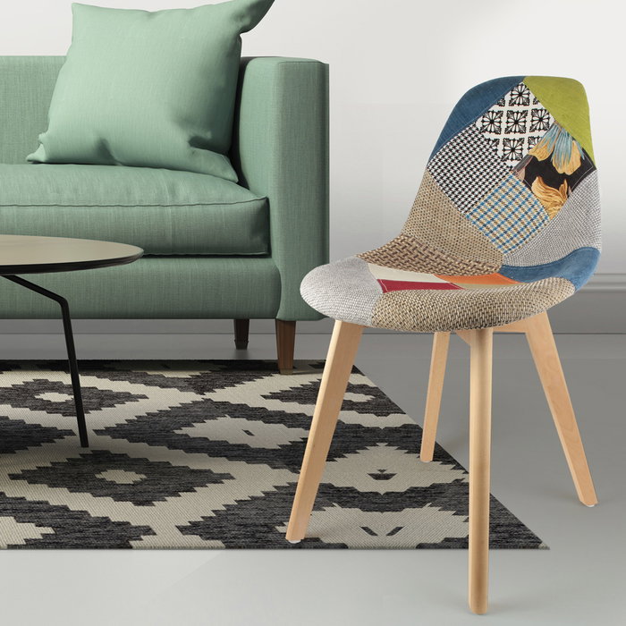 Home Deco Factory Silla Patchwork Diseño Escandinavo Patas Madera Asiento Tela 87x54x47 cm Home Deco Factory Silla Patchwork Diseño Escandinavo Patas Madera Asiento Tela 87x54x47 cm