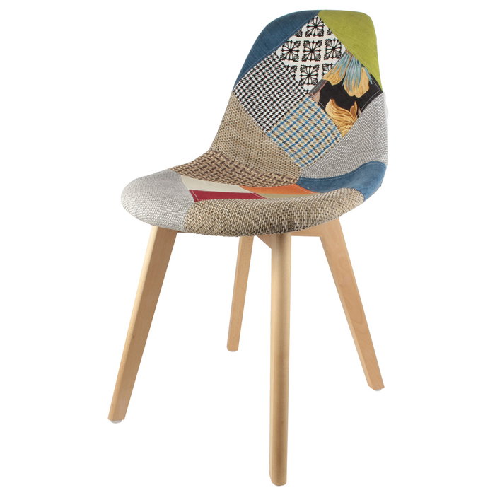 Home Deco Factory Silla Patchwork Diseño Escandinavo Patas Madera Asiento Tela 87x54x47 cm Home Deco Factory Silla Patchwork Diseño Escandinavo Patas Madera Asiento Tela 87x54x47 cm