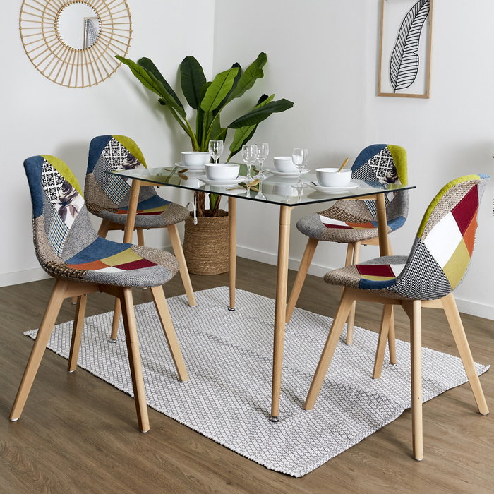 Home Deco Factory Silla Patchwork Diseño Escandinavo Patas Madera Asiento Tela 87x54x47 cm Home Deco Factory Silla Patchwork Diseño Escandinavo Patas Madera Asiento Tela 87x54x47 cm