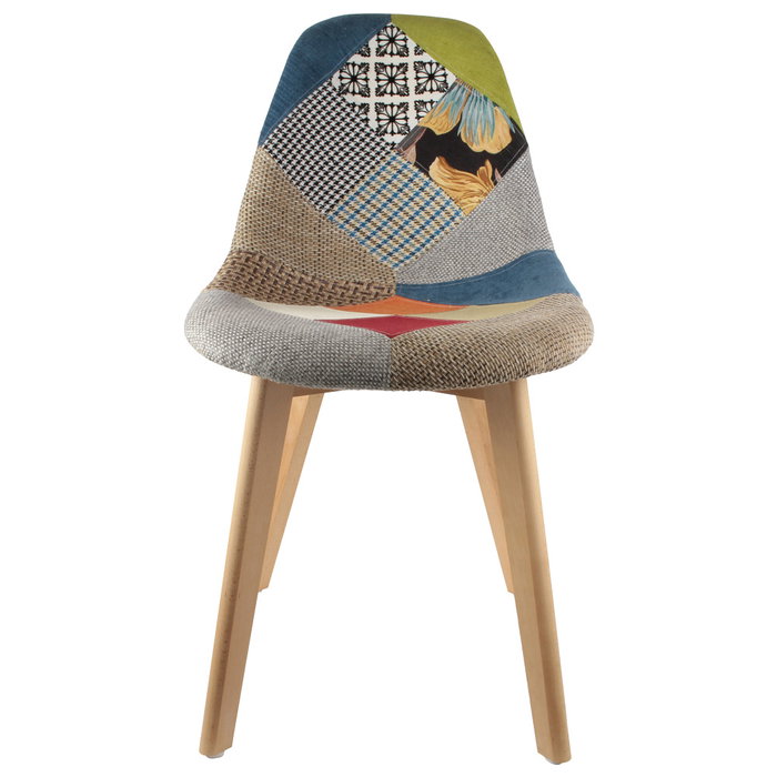 Home Deco Factory Silla Patchwork Diseño Escandinavo Patas Madera Asiento Tela 87x54x47 cm Home Deco Factory Silla Patchwork Diseño Escandinavo Patas Madera Asiento Tela 87x54x47 cm