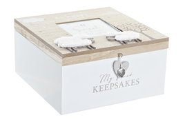 DKD Home Decor Caja MDF y Cristal Oveja Natural 20x21x1,5 cm