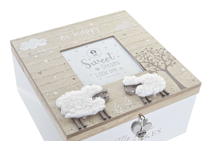 DKD Home Decor Caja MDF y Cristal Oveja Natural 20x21x1,5 cm