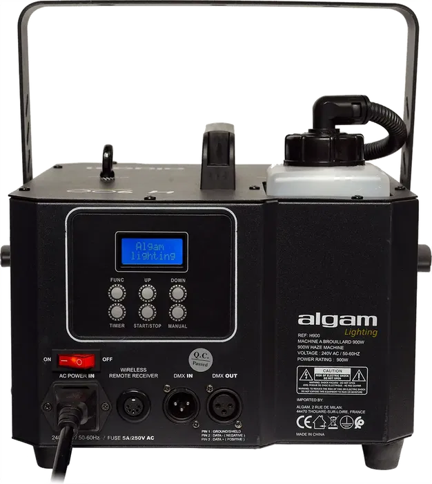 ALGAMLIGHT Máquina de Niebla 900W, Salida 340m3/min, Depósito 1.2L, Control DMX y Mando HF