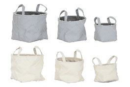 DKD Home Decor Set de 3 Cestas de Poliéster KONDO Gris y Crema