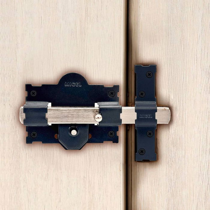 MICEL Cerrojo Sobreponer CRR06 105B/70 mm Reversible con 3 Llaves Serreta - Accionamiento con Botón Interior y Llave Exterior - Acero Pintado Gris