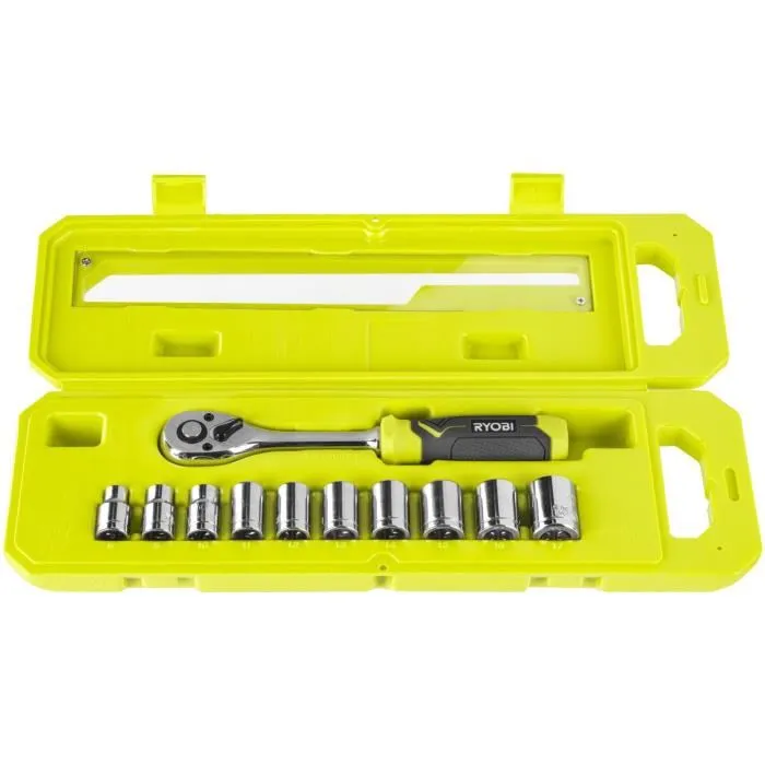 Ryobi Caja de llave de 90 dientes y 10 vasos de 3/8'' compatible con Ryobi LINK Ryobi Caja de llave de 90 dientes y 10 vasos de 3/8'' compatible con Ryobi LINK