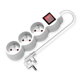 Regleta de 3 enchufes UTE con interruptor, Tipo E, blanco, 1,5 m