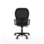 Silla de oficina Alocén con mecanismo Sincro tapizada con Tela color Verde y malla color Negro. Equipada con lumbar 1D, Brazos 1D y Ruedas de parqué