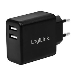 LogiLink Cargador USB-A de 12 W con 2 puertos, Negro