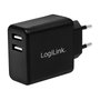 LogiLink Cargador USB-A de 12 W con 2 puertos, Negro