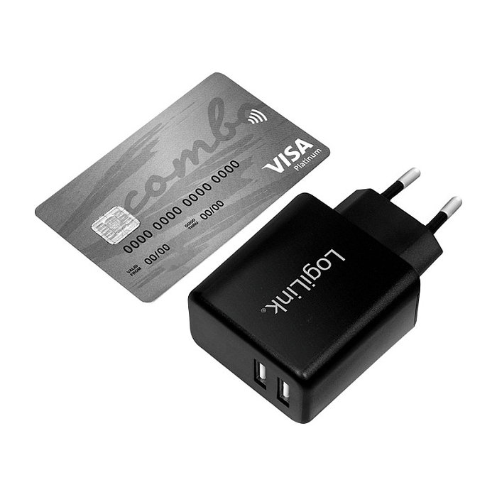 LogiLink Cargador USB-A de 12 W con 2 puertos, Negro