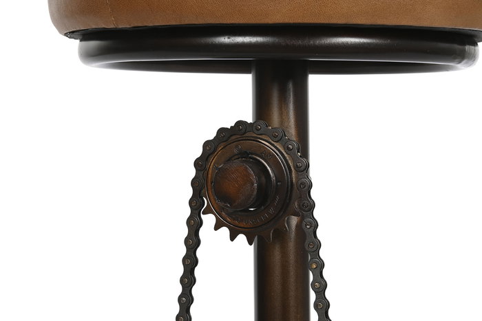 DKD Home Decor Taburete Vintage Leather 23 Piel Hierro Marron Negro Plateado 41 x 74 x 42 cm