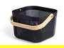 Kipit Cesta Multiusos Negra Cuadrada con Asa de Madera, Hecha de Plástico PP, Dimensiones 26.5x18x25 cm (Set de 12)