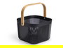 Kipit Cesta Multiusos Negra Cuadrada con Asa de Madera, Hecha de Plástico PP, Dimensiones 26.5x18x25 cm (Set de 12)