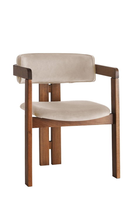 Hanah Home CO - 013 Silla de Madera con Asiento y Respaldo de Terciopelo y Contrachapado en Nogal y Beige, Comodidad y Diseño Elegante 58x76x49 cm