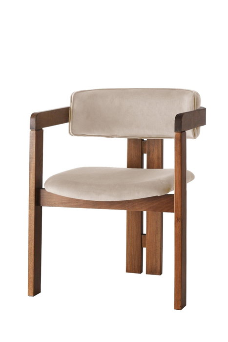 Hanah Home CO - 013 Silla de Madera con Asiento y Respaldo de Terciopelo y Contrachapado en Nogal y Beige, Comodidad y Diseño Elegante 58x76x49 cm