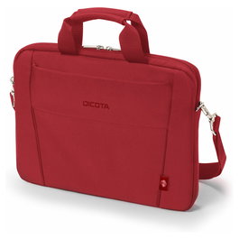 DICOTA Eco Slim Case BASE Maletín 14.1" con Asa y Tirante, Fabricado con Materiales Reciclados, Rojo
