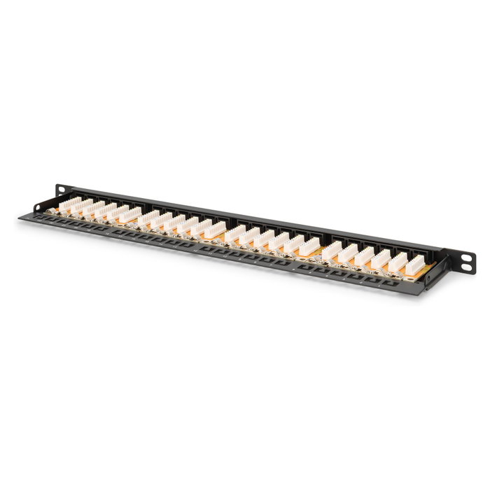 DIGITUS Patch Panel Cat 6 de 24 puertos RJ45, 0.5U, Negro