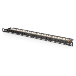 DIGITUS Patch Panel Cat 6 de 24 puertos RJ45, 0.5U, Negro