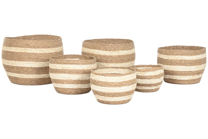 DKD Home Decor Set de 6 Cestas de Fibra Natural y Crema 53x53x43 cm DKD Home Decor Set de 6 Cestas de Fibra Natural y Crema 53x53x43 cm