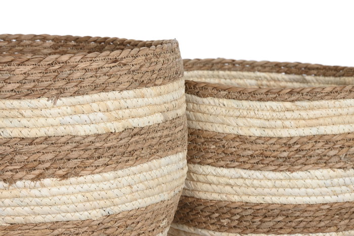 DKD Home Decor Set de 6 Cestas de Fibra Natural y Crema 53x53x43 cm DKD Home Decor Set de 6 Cestas de Fibra Natural y Crema 53x53x43 cm