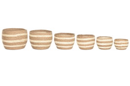DKD Home Decor Set de 6 Cestas de Fibra Natural y Crema 53x53x43 cm