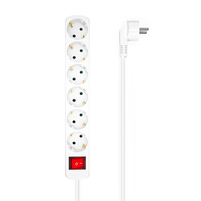 Aisens Regleta de 6 Tomas con Interruptor, Cable 1,4m, Blanco