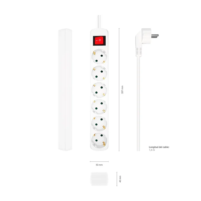 Aisens Regleta de 6 Tomas con Interruptor y Cable de 1,4m Blanco Aisens Regleta de 6 Tomas con Interruptor y Cable de 1,4m Blanco