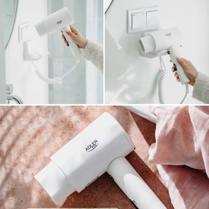 ADLER SECADOR DE PELO PROFESIONAL 2000W CON SOPORTE DE PARED Y 3 TEMPERATURAS