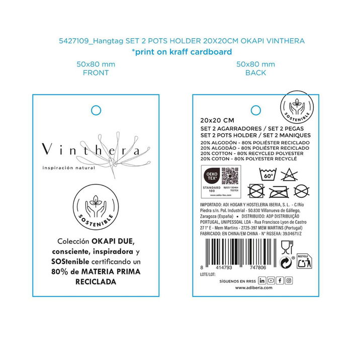 Set 2 Agarradores Reciclado Okapi Due Vinthera 20x20 cm