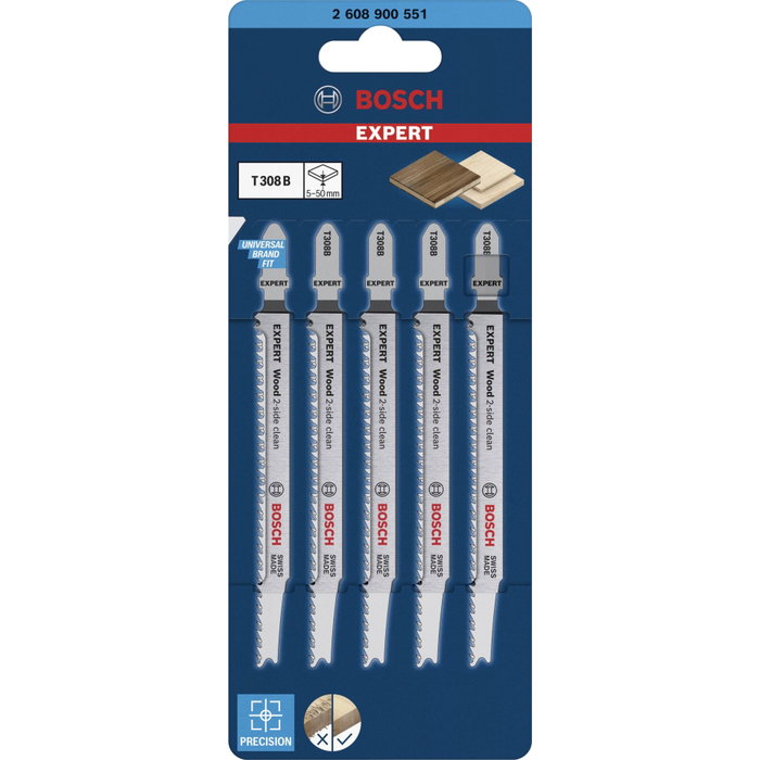 Bosch EXPERT T308B Hojas de sierra caladora para madera, 5 piezas Bosch EXPERT T308B Hojas de sierra caladora para madera, 5 piezas