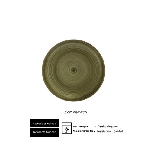 Summa Plato Llano 26 cm, Vajilla Vitroporcelana Spiral/Rustic, Color Verde (Set de 6)