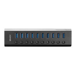 LINDY Hub USB 3.2 Gen 1 de 10 Puertos con Interruptores On/Off, Negro