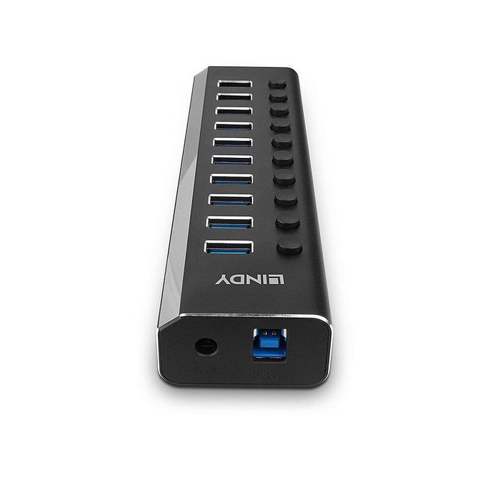 Lindy Hub USB 3.0 de 10 Puertos con Interruptores On/Off Individuales y Carga - 5 Gbps, Con Fuente 36W