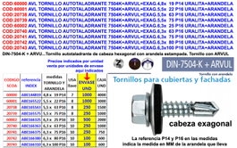 Tornillo autotaladrante 7504K+ARVUL+EXAG.5,5x 75 P16 URALIT
