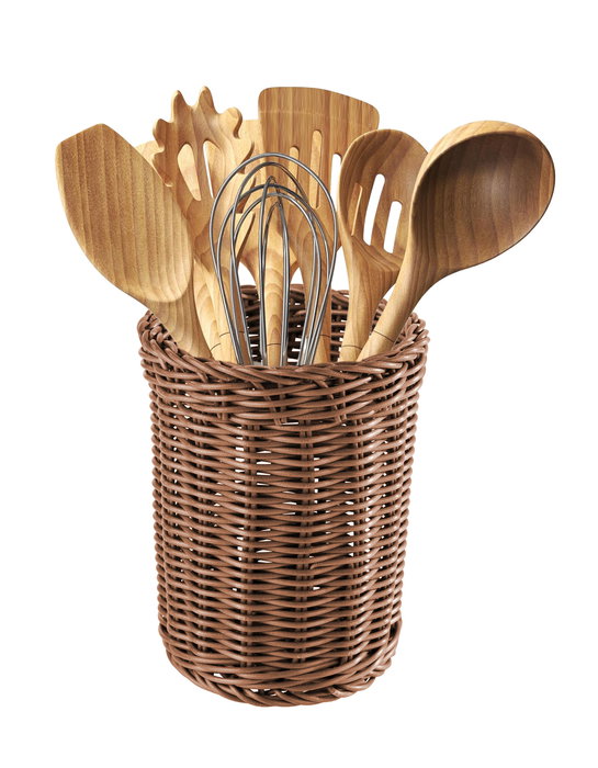 Inde Organizador Utensilios PP Rattan Rojo 14.9 cm (ancho) x 19.3 cm (alto) x 15 cm (largo) (12 Unidades)