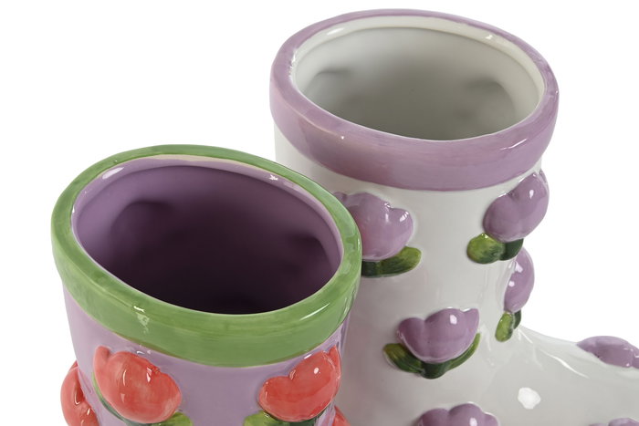 DKD Home Decor Macetero Shabby Blanco Lila 21 x 22 x 11 cm (2 Unidades)