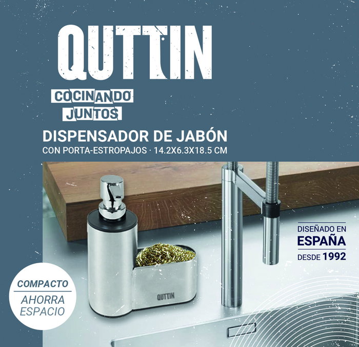 Quttin Portaestropajos con Dispensador, 6.4 cm Ancho x 18.4 cm Alto x 14.8 cm Largo (12 Unidades)