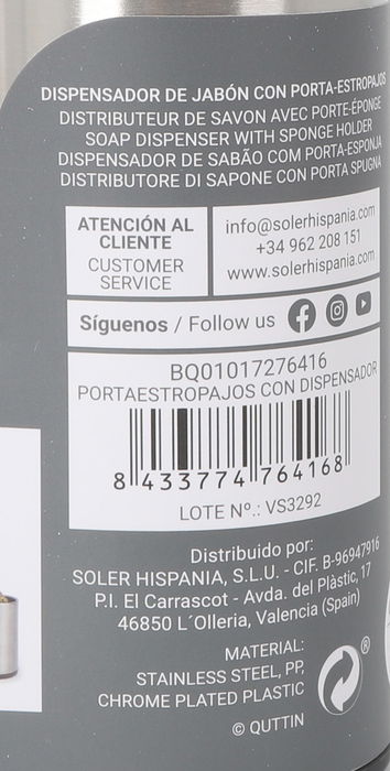 Quttin Portaestropajos con Dispensador, 6.4 cm Ancho x 18.4 cm Alto x 14.8 cm Largo (12 Unidades)