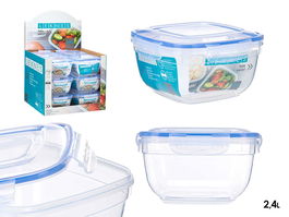 Leknes Fiambrera Cuadrada Tapa Azul 2400ml Plástico Cierre Hermético 20x11x20cm (Set de 12)