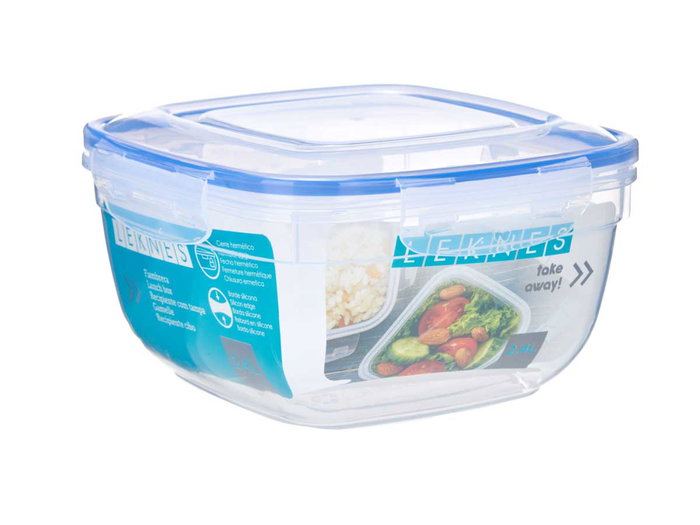 Leknes Fiambrera Cuadrada Tapa Azul 2400ml Plástico Cierre Hermético 20x11x20cm (Set de 12)