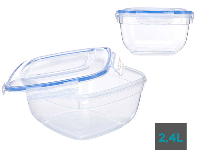 Leknes Fiambrera Cuadrada Tapa Azul 2400ml Plástico Cierre Hermético 20x11x20cm (Set de 12)