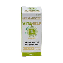 Marnys Vitahelp Vitamina D3 Líquida 2000 UI, Colecalciferol en Aceite de Oliva, Suplemento Alimenticio, 10 ml