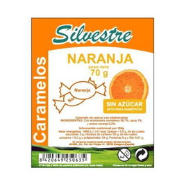 Silvestre Caramelos de Naranja Sin Azúcar Sin Gluten 70g - Apto para Diabéticos y Celíacos