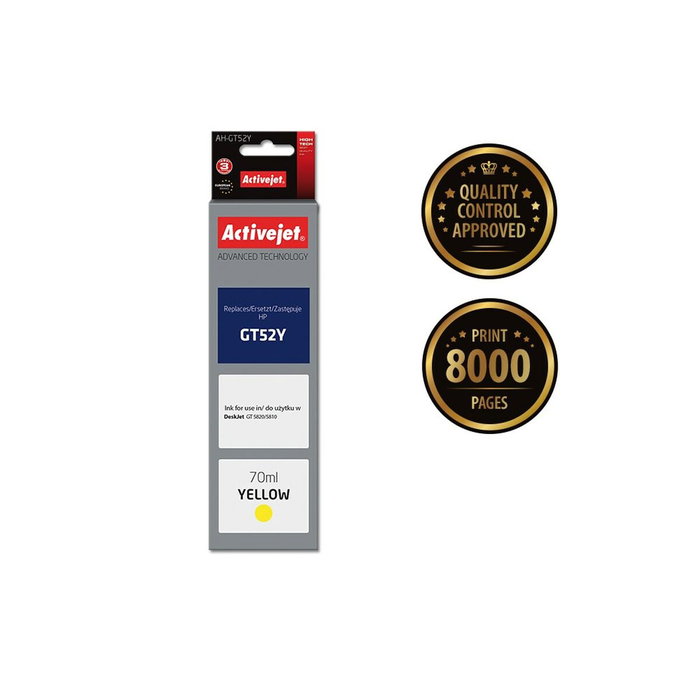 Tinta activejet ah-gt52y (reemplazo para hp gt52y m0h56ae - supreme - 70 ml - amarillo)