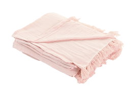 DKD Home Decor Plaid Rosa Blanco 260 x 160 cm 2 Unidades Algodon Reciclado Poliester Hecho a Mano Flecos