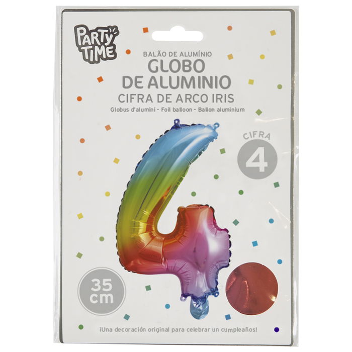 Party Time Globo Cifra 4 Arco Iris 35 cm para Cumpleaños Reutilizable Party Time Globo Cifra 4 Arco Iris 35 cm para Cumpleaños Reutilizable