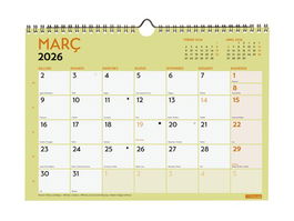 Calendari (2026) Catalan Finocam Paret Grafik Mensual Per Escriure A4 297X210