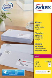 Avery Etiquetas Adhesivas Ultragrip para Paquetes 99.1 x 57 mm - Para Impresora Inkjet y Láser - Blanco - 10 Hojas (Referencia: 10 X 15H)